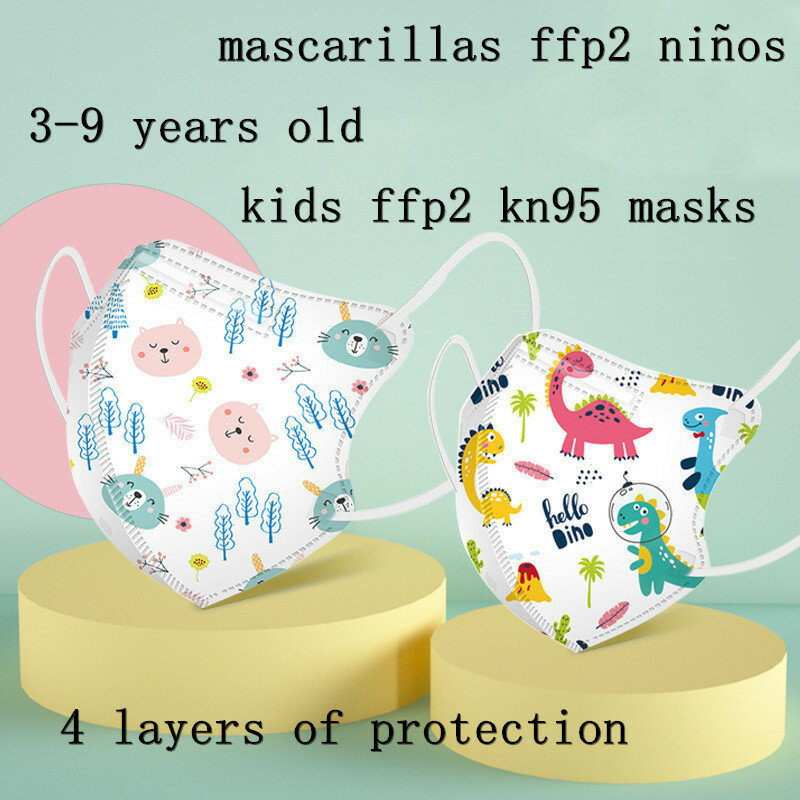 Mascarilla protectora ffp2 para niños y niñas, máscara con filtro de 4 capas, respirador, certificado ce, kn95, 100 piezas
