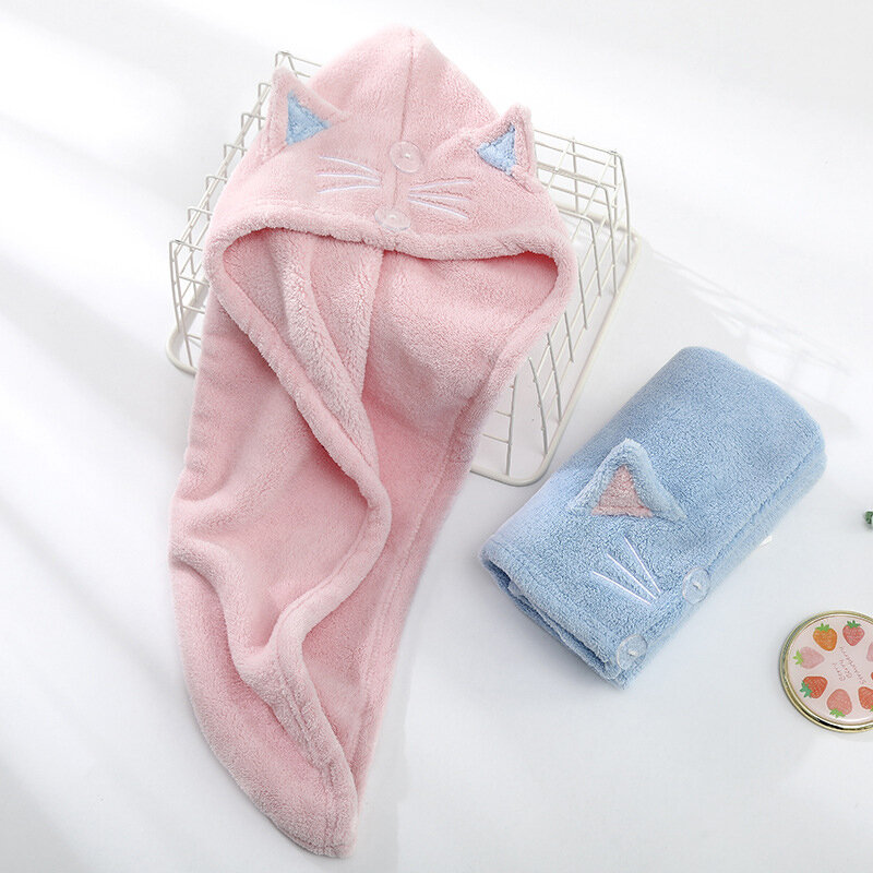 Toallas de secado de pelo de gato para niñas, gorro de ducha de microfibra, turbante de pelo de secado rápido, antiencrespamiento