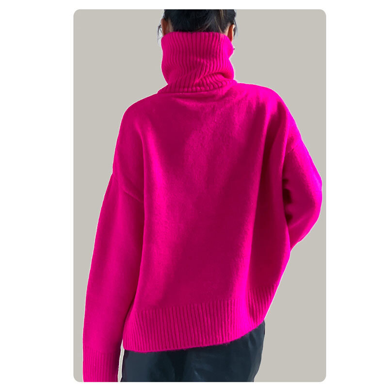 Mulheres Rose Red Sweaters Malha Jumper Pullovers Outono Inverno Grossa Roupas Zipper Grande Solto Lazy Style Suave Waxy Sweater Y2k