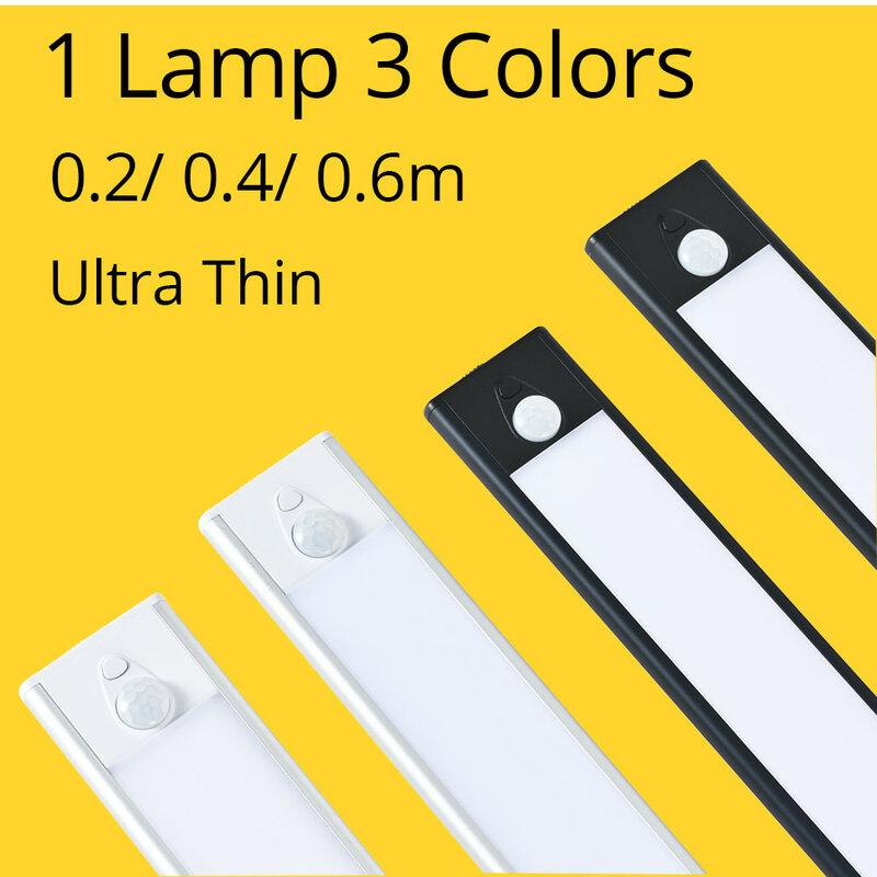 Lumières LED d'armoire avec capteur de mouvement, variateur en continu, bouton multifonction, trois couleurs dans un placard