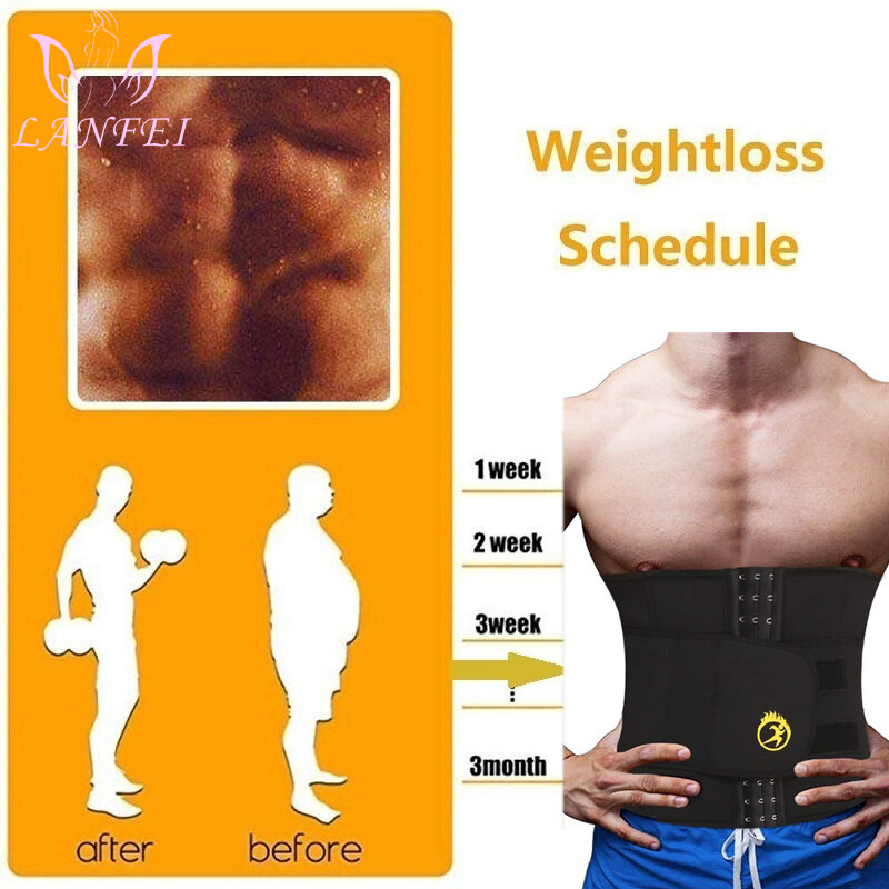 LANFEI Hot Waist Trainer Neoprene Men Body Shaper Tummy Control Belt Sauna Slimming Strap Fitness Sweat Shapewear for Fat Burner