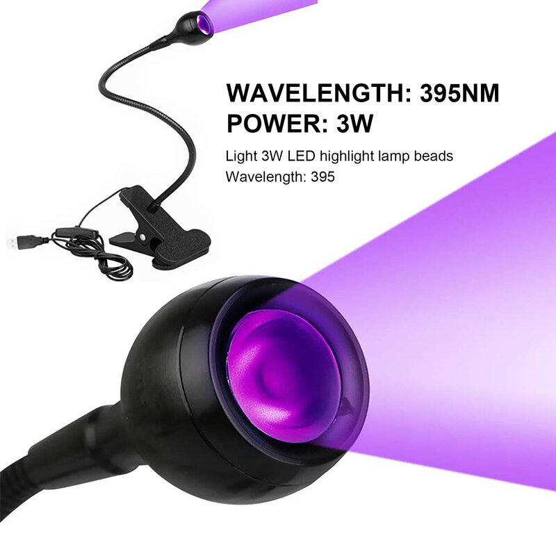 Lámpara de curado UV de longitud de onda 395, Clips de pegamento LedUV, luz púrpura para inspección de billetes fluorescentes