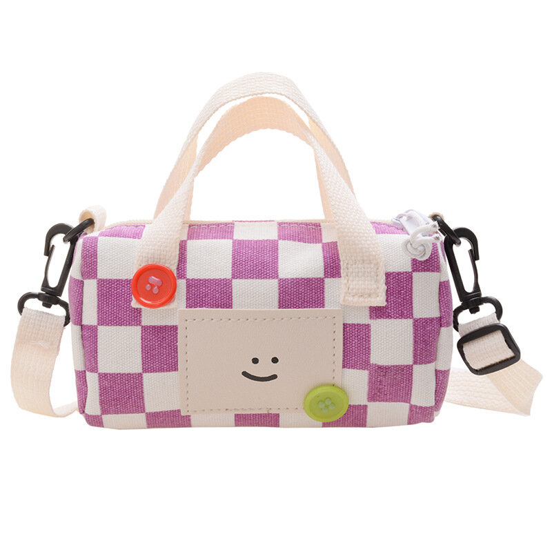 Мини-кошелек с мультяшным улыбкой для маленьких девочек, сумка-мешок на плечо для маленьких детей, сумка-мессенджер в шахматную клетку для м...
