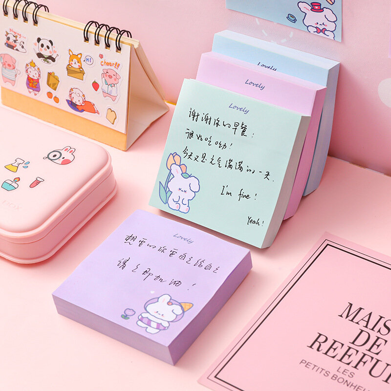 80Page Mint Rabbit Sticky Notes Cute Bunny Student Cartoon Can Tear Memo Pads Kawaii Stationery Office School Supplies Notebook