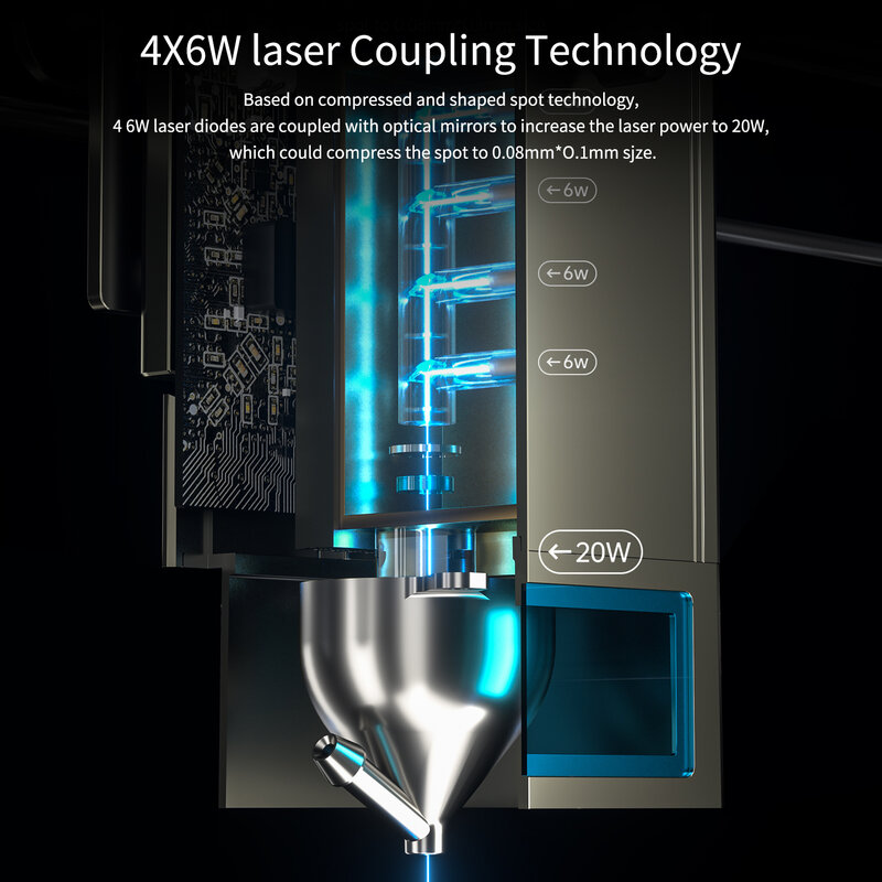 Máquina de corte atomstack para gravação a laser, assistência a ar a laser ultrafina, área de foco fixo, 400x400mm, S20 Pro, X20 Pro, 130W