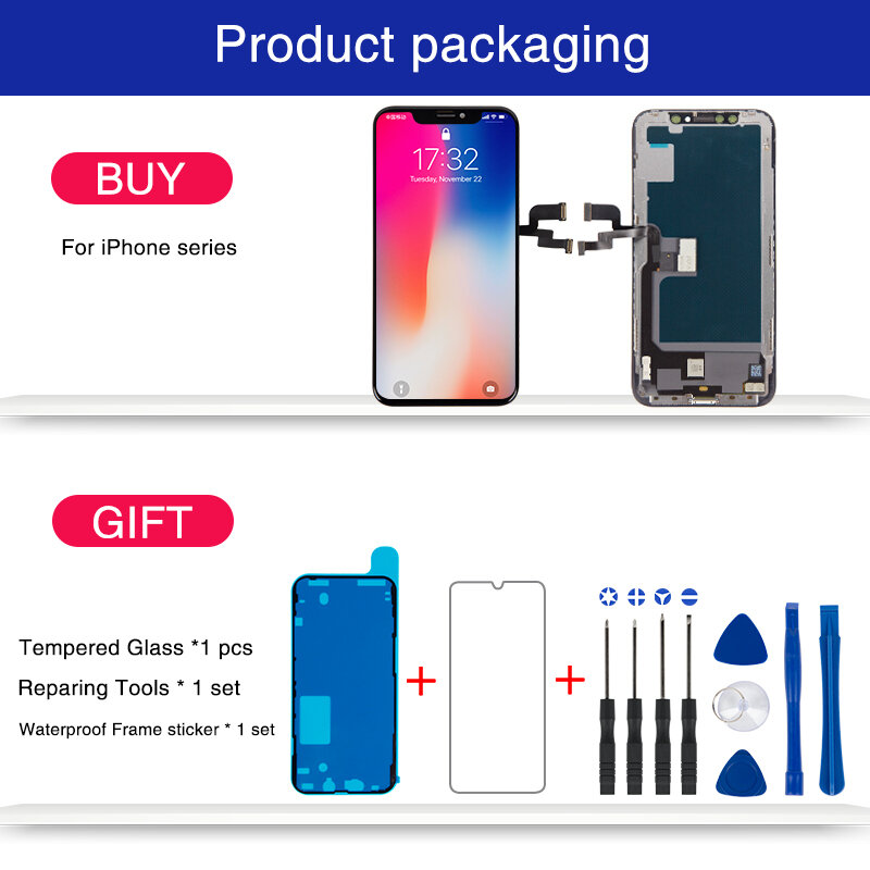 LCD OLED per iPhone X XS XR 11 Pro Max Display con Touch Screen 3D Digitzer Assembly sostituzione No Dead Pixel