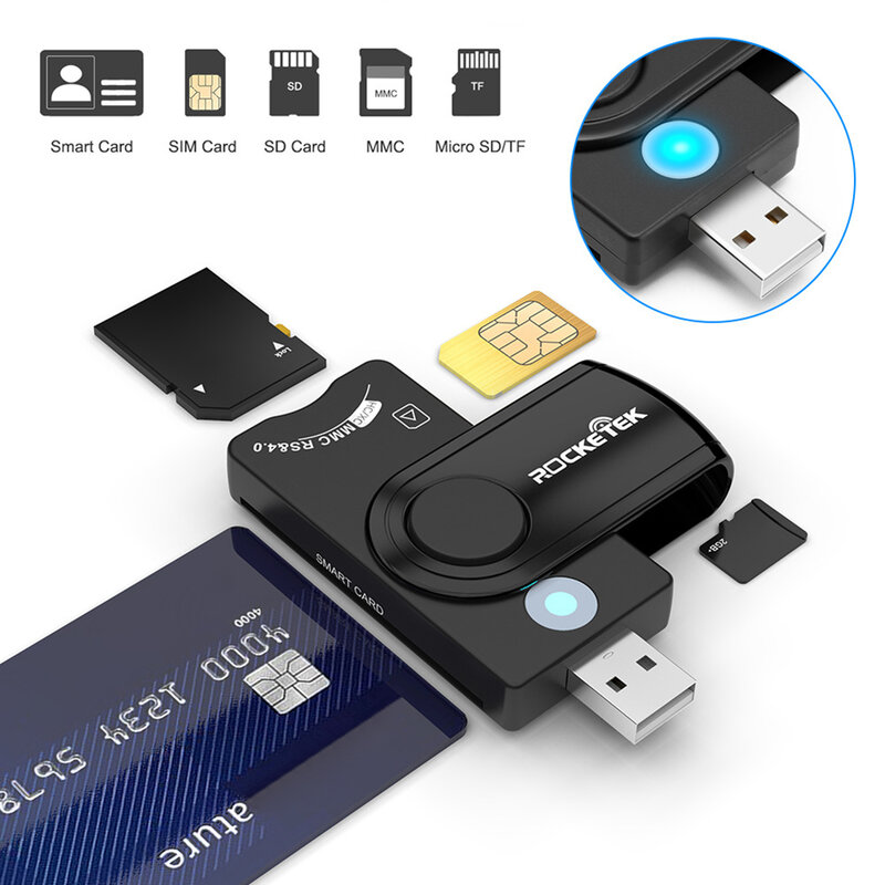 Rocketek-CR310 USB3.0 세금 신고서 IC 스마트 카드 리더기, SD/TF/SIM 카드, 다기능 외장 카드 리더기 커넥터 어댑터