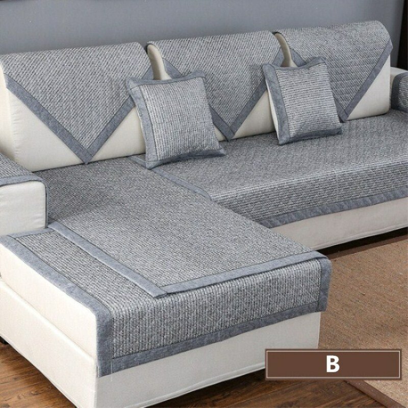 Sofa Tempat Duduk Kain Linen Katun Handuk Sofa Bersekat Warna Solid untuk Ruang Tamu Handuk Sofa Sudut Rumah