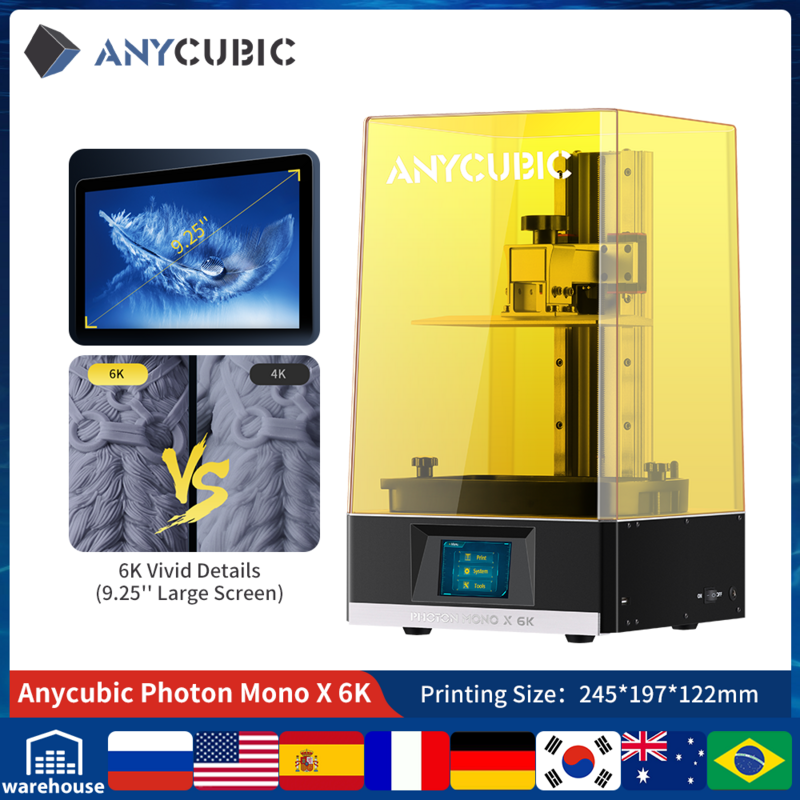ANYCUBIC-impresora 3D Photon Mono X 6K, pantalla monocromática de 9,25 pulgadas, detalles vívidos, resina UV, impresión rápida
