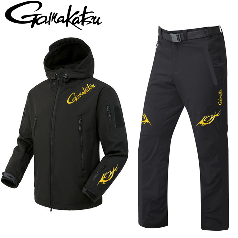 Gamakatsu-Conjunto de chaqueta de pesca impermeable para hombre, ropa de pesca cálida, abrigo de nieve, rompevientos de montaña, chubasquero con capucha, Invierno