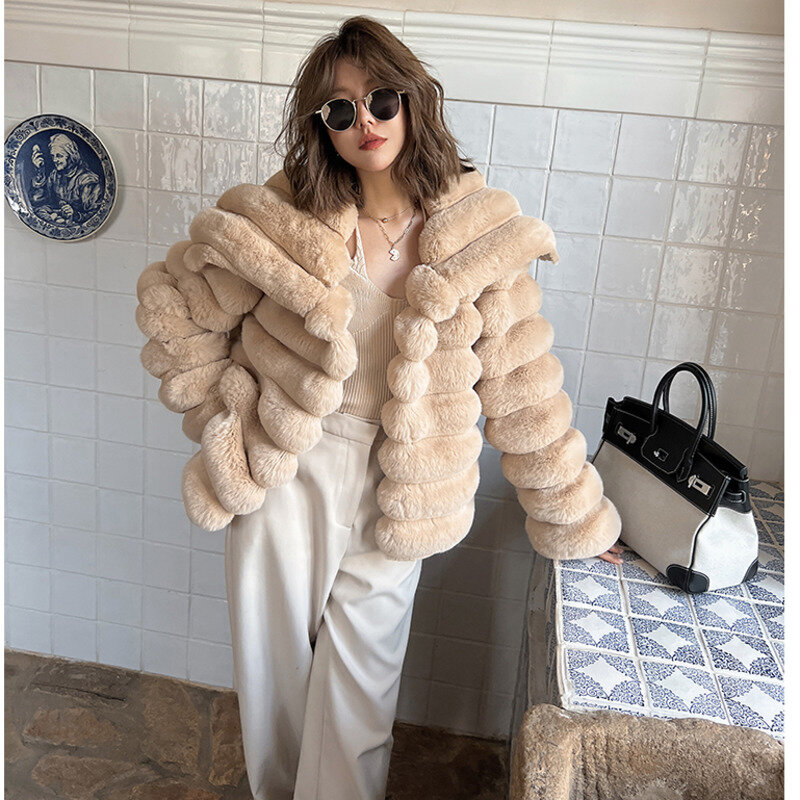 Faux Fur Lapel Short Coat Fashion Pink Environmental Protection Imitation Fur Elegant Thick Warm Faux Fur Jackets For Women