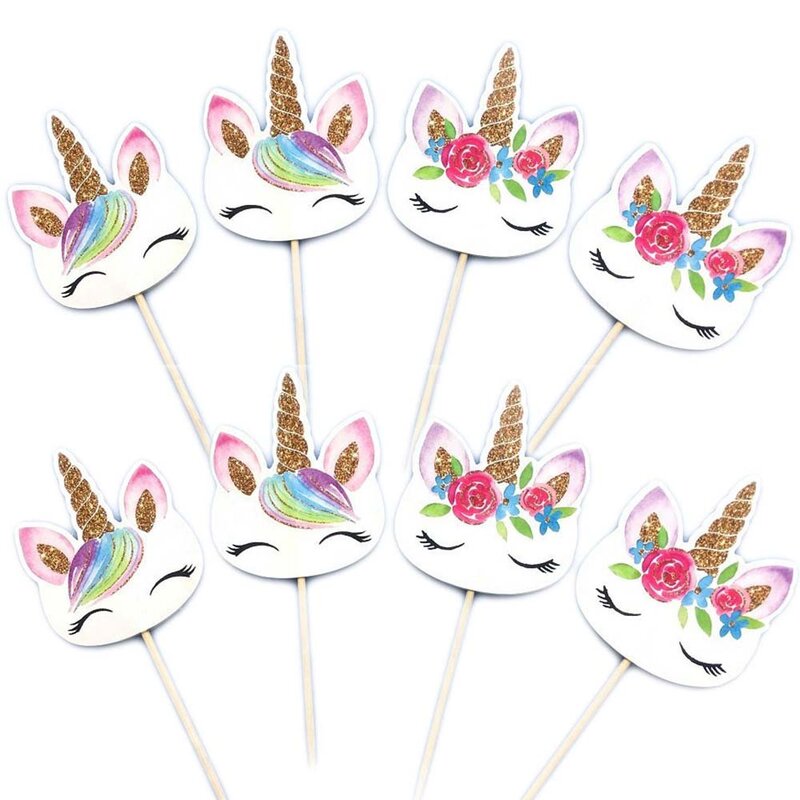 24PCS Unicorn Cupcake Toppers DIY Cakes Topper Picks Candy Bar Baby Shower Supplies Kids Birthday Party Supplies