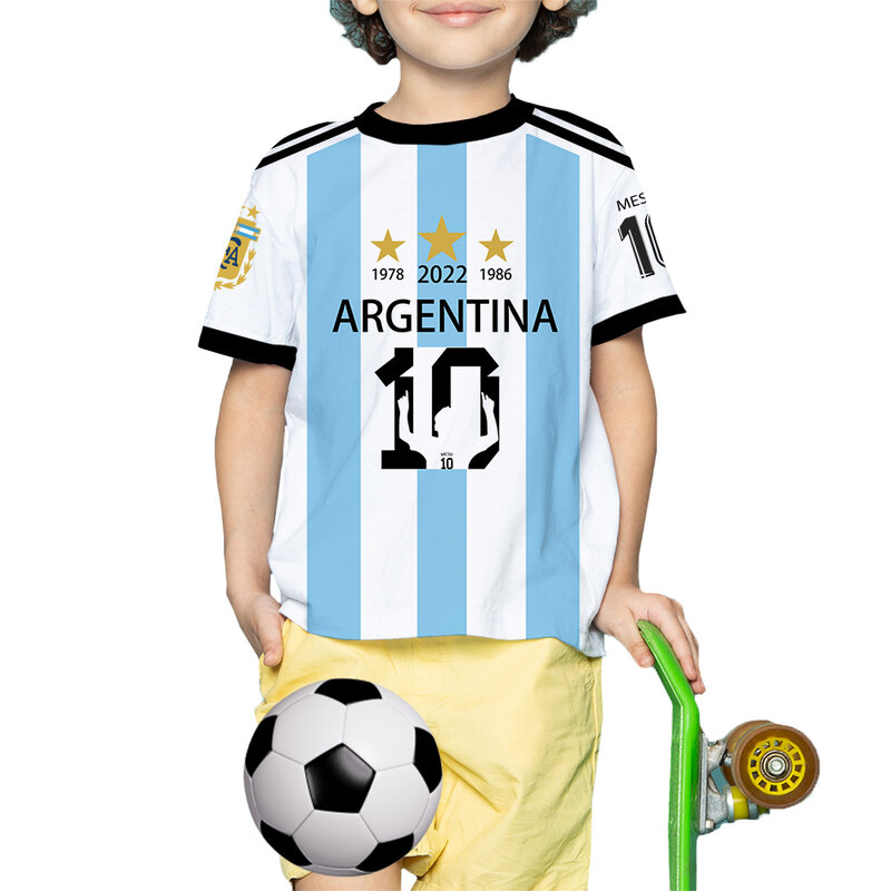Nowa argentyna 3 gwiazdki t-shirt z nadrukiem dzieci numer 10 dżersej na co dzień fajny chłopak dziewczyna topy z krótkim rękawem 4-12 lat dzieci Tee
