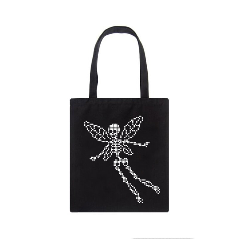 Torba na zakupy hip-hopowa torba damska na ramię Harajuku motyl nadruk z czaszką płócienna torba na co dzień duża pojemność torebki damskie