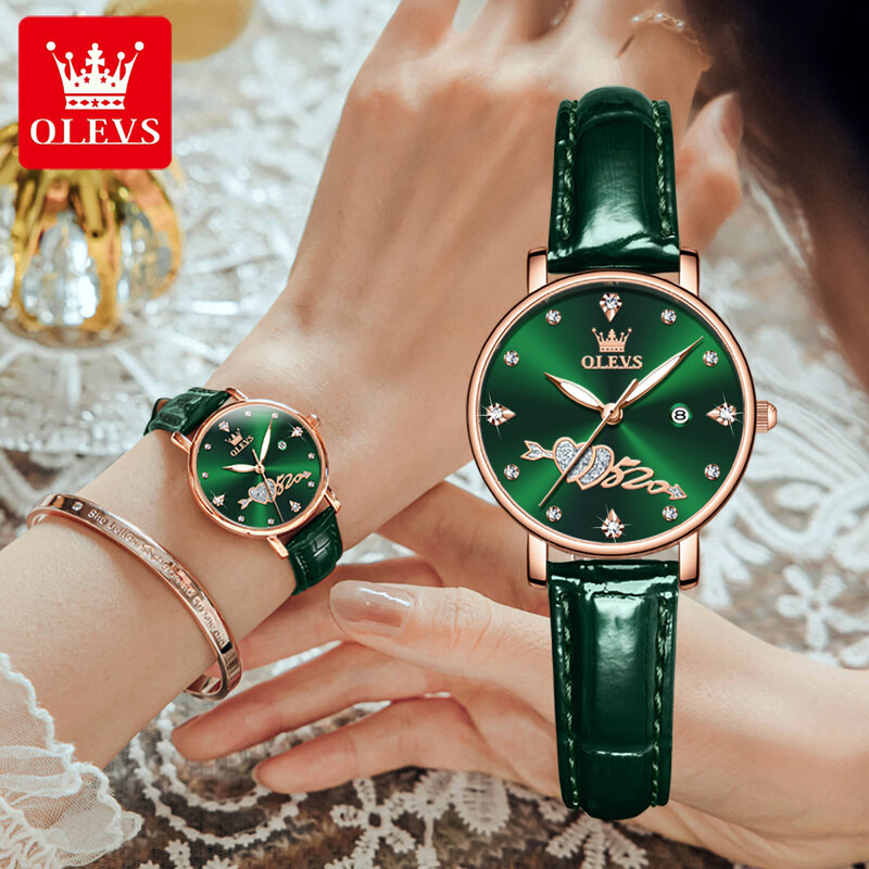 OLEVS Gypsophila Mode Frauen Armbanduhren Corium Band Quarz Wasserdichte Uhren für Frauen Kalender