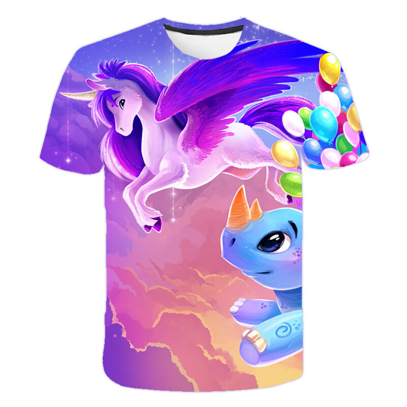 Camiseta de unicornio Kawaii para niños y niñas, ropa encantadora para niñas, Tops de manga corta de dibujos animados, camisetas para niños de 3 a 14 años