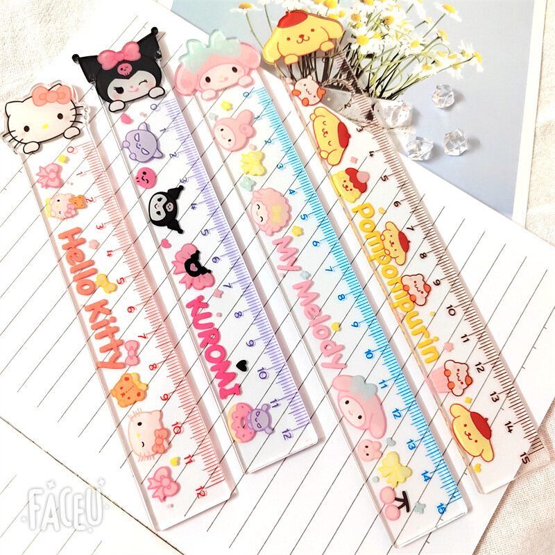 12Cm Kawaii Sanrio Cinnamoroll Hello Kitty Kuromi Nhựa Trong Acrylic Vỡ Chống Hệ Mét Thước Văn Phòng Đồ Dùng Học Tập