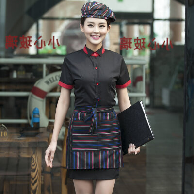 Fast Food Restaurant Uniforms Shirts Summer Short Sleeve Catering Clothes Cheap Cook Shirt +Apron Set Discount Workwear