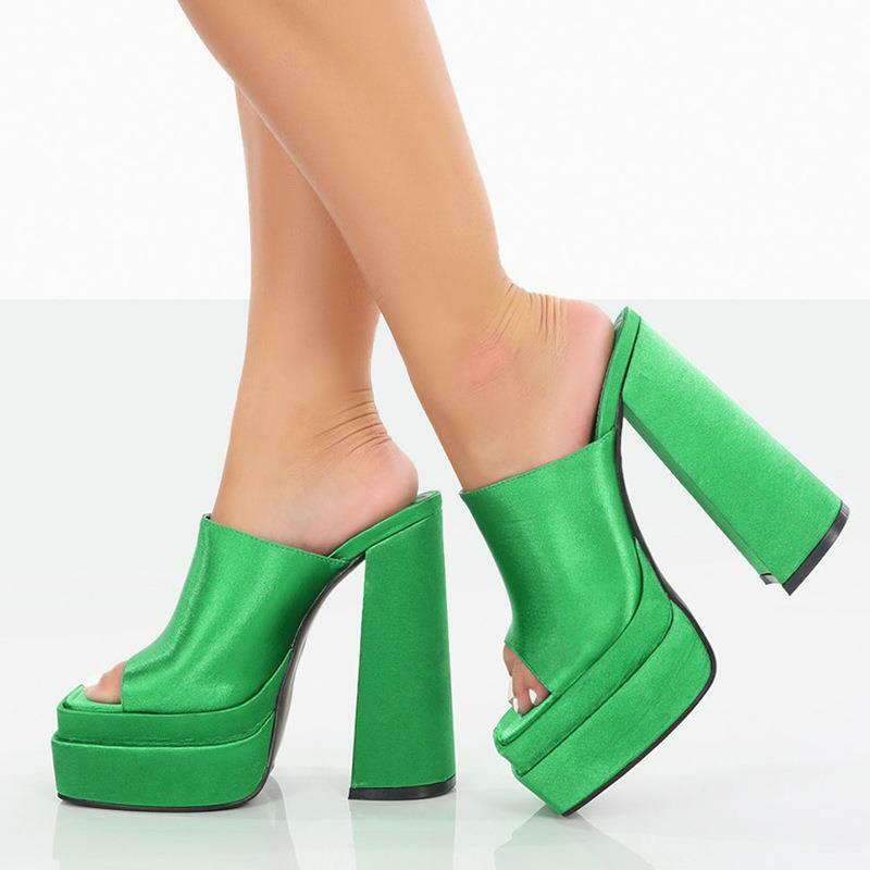 Sandal Kaki Persegi Platform Hak Tinggi Super 2022 Hak Tinggi Ujung Terbuka Sepatu Mode Pump Wanita Musim Panas Pesta Ukuran Besar 35 ~ 43