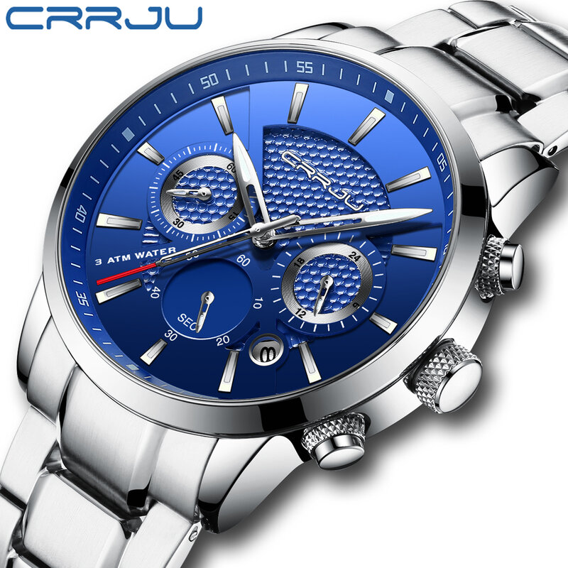 CRRJU 2022 Men's Luxury Watches Fashion Sporty Wristwatches Male Chronograph Quartz Stainless Steel Clock with Luminous Hands