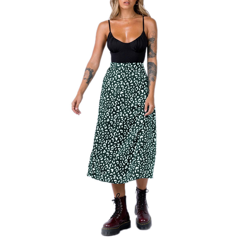 Vrouwen Casual Maxi Jurken Luipaard Chiffon Print Hoge Taille Slit Rokken Club Streetwear Bodems Sexy Midi Jurken