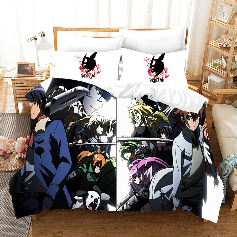 ¡Anime Akame Ga KILL! Juego de ropa de cama con estampado 3D, funda nórdica de dibujos animados, fundas de almohada, edredón, decoración del dormitorio, Textiles para el hogar