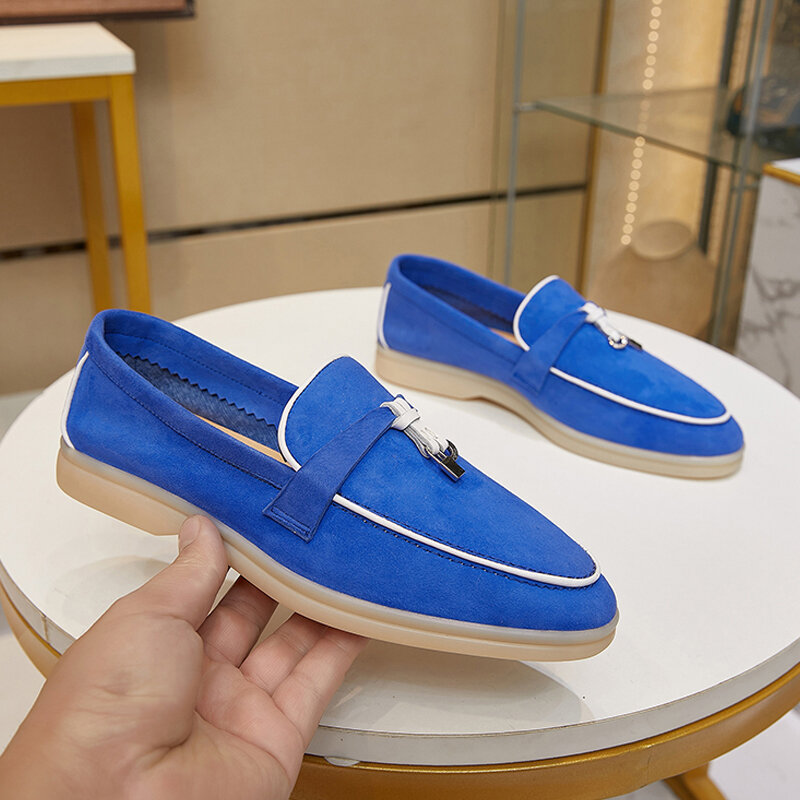 Designer Luxury Moccasin Causal Shoes Suede Women Flat Shoes Genuine Leather Soft Metal Tassel Woman Loafers