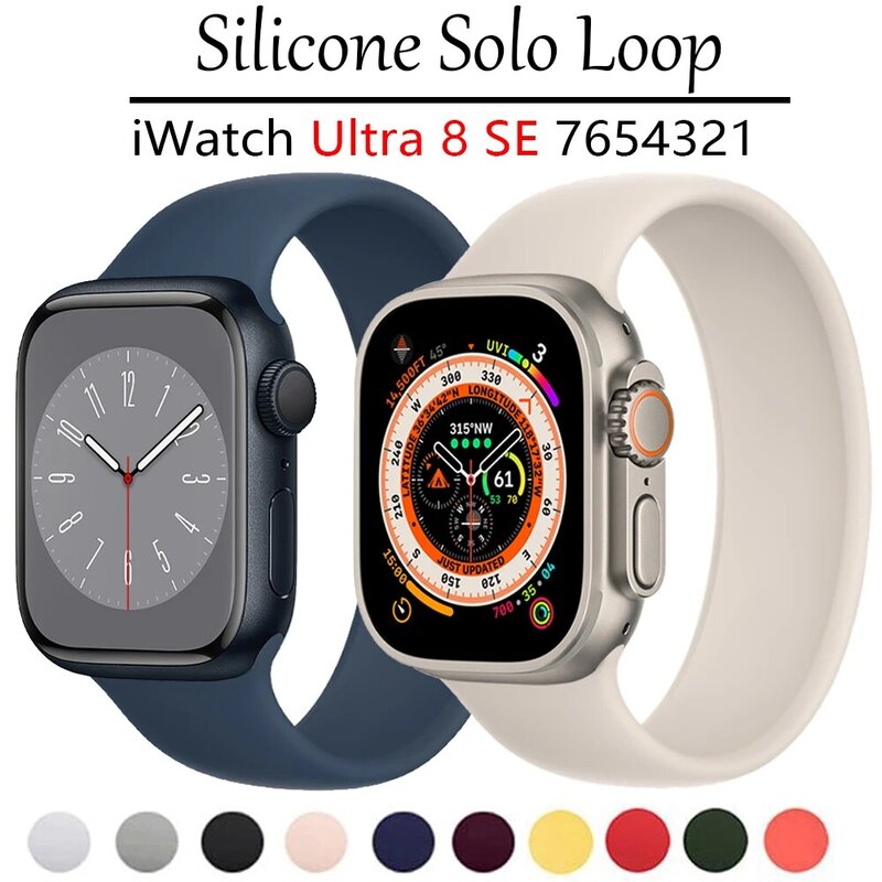 Bracelet élastique en silicone pour Apple Watch, Bracelet dehors Solo Loop, iWatch Series 8 Ultra, 7, 6, 5, 3, 44mm, 40mm, 45mm, 41mm, 38mm, 42mm