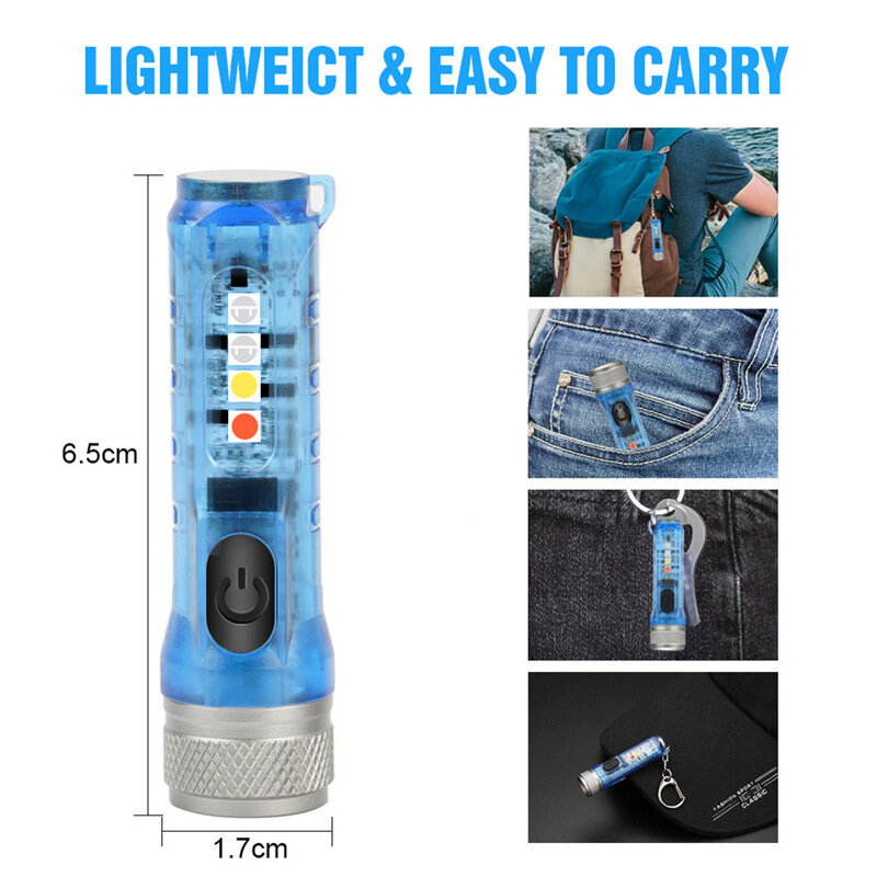 Mini lampe de poche Portable multifonctionnelle à LED, Rechargeable de Type C, lumière forte, ultra-lumineuse, étanche, pour l'extérieur
