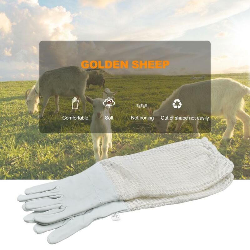 Guantes Protectores de apicultura de piel de cabra Premium, manguitos de piel de oveja, tela de malla transpirable, guantes de apicultura antipicaduras