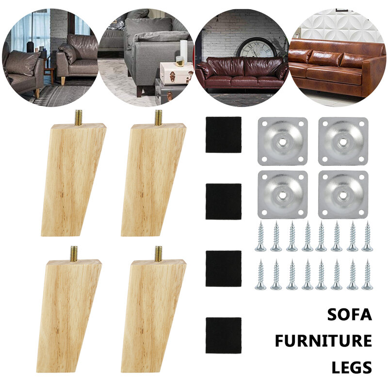 Patas de madera para muebles, patas cónicas cuadradas en ángulo para sofá, cama, armario, mesa, silla, pies de repuesto, 4 piezas de altura, 10/15/20cm