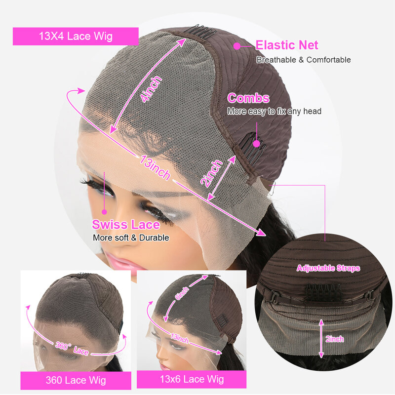 Peluca de cabello humano ondulado de 13x4 para mujer, postizo de encaje Frontal, brasileño, suelto, predespuntado
