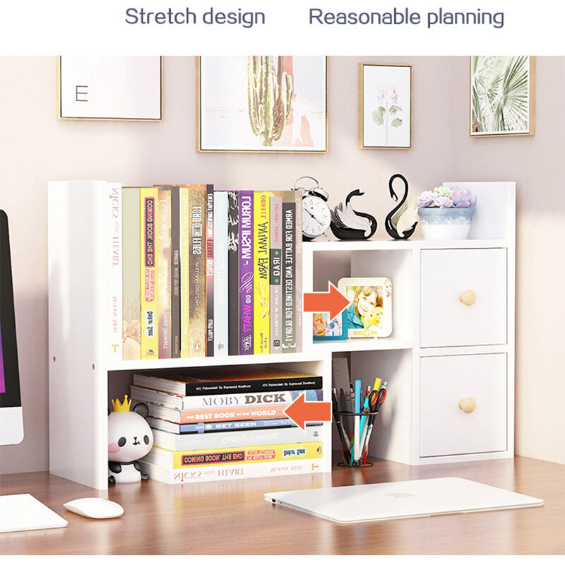 Kleine Desktop Boek Planken Eenvoudige Multi-layer Opslag Met Drawers Kids Intrekbare Opslag Meubels Bureau Boekenplank