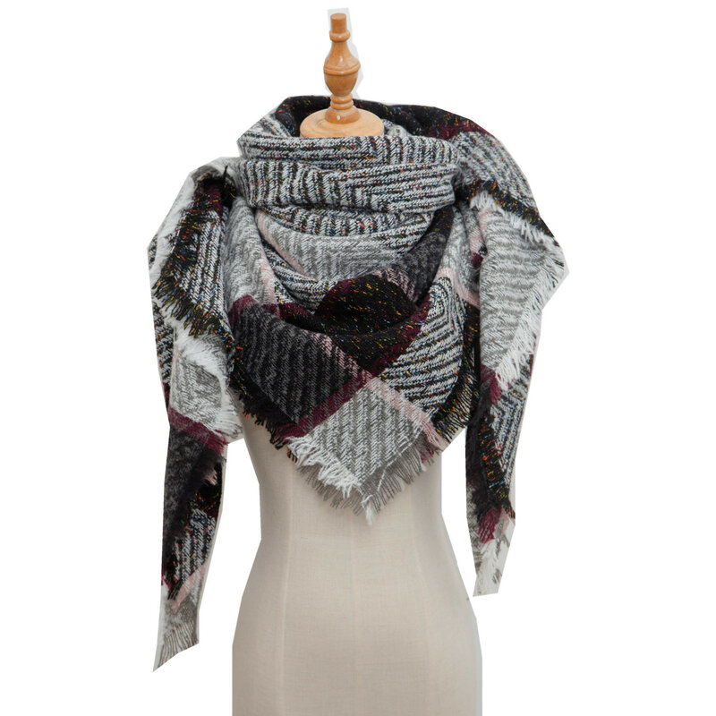 화려한 격자 무늬 따뜻한 삼각형 스카프 숄, 유럽 미국 패션 랩 술 머플러 히잡, 2022 가을 겨울 신상품