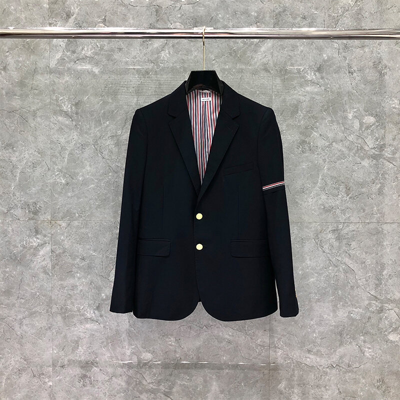 Tb thom formal blazer masculino britânico casual terno fino jaqueta primavera outono listrado manga design de lã alta qualidade casaco blaze