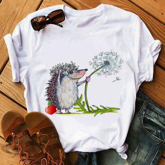 T-shirt a maniche corte da donna estiva Cartoon Cute Little Hedgehog Printing Love Series Top Goth Tops