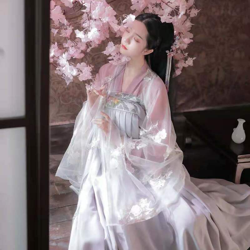 2021 Woman Chinese Traditional Hanfu Dress Ancient Elegant Embroidery Dance Wear Fairy Water Sleeve Mesh Cosplay Fairy Hanfu