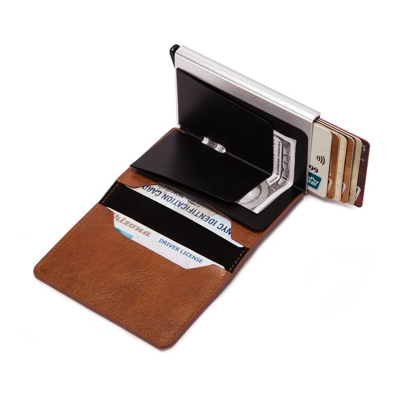 Titular do cartão de crédito de carbono titular do cartão de metal rfid caixa de alumínio do vintage de fibra de carbono couro moda cartão carteira