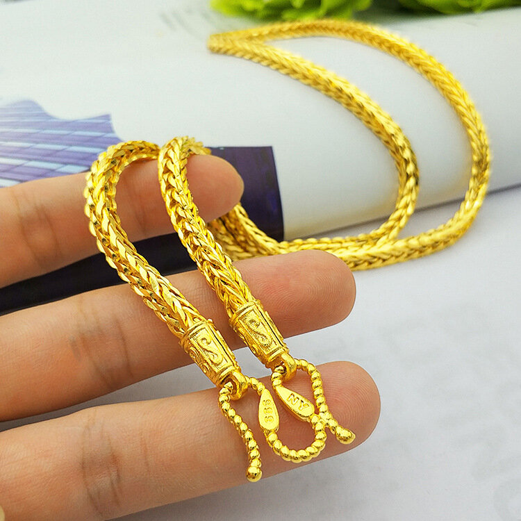 24K Kuning Emas Tulang Ular Kalung untuk Pria Wanita Pasir Emas Kalung Liontin Tulang Selangka Rantai Pernikahan Ulang Tahun Perhiasan Hadiah