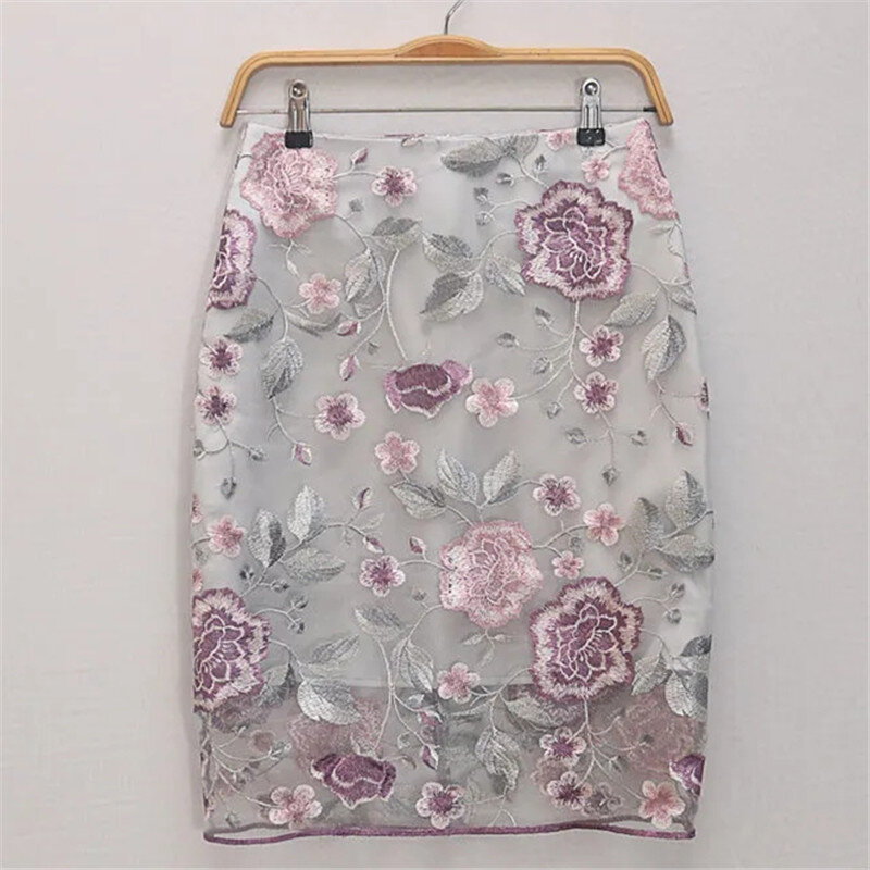 Faldas de cintura alta para mujer, minifaldas coreanas de encaje con bordado Floral, a la moda, primavera, verano y otoño, 2022