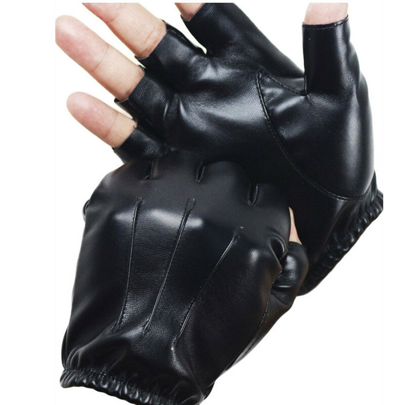 2022 Fingerless Men Gloves PU Leather motor Punk Gloves Male Mittens Black Half Finger Outdoor Driving Gloves Guantes Ciclismo
