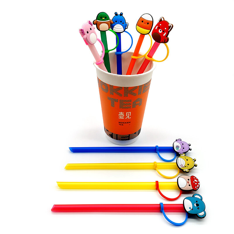 50PCS PVC Straw Cover Cute Plush Toys Straw Toppers Reusable Splash Proof Drinking Fashion Fit Party Supplies Straw Charms Gifts