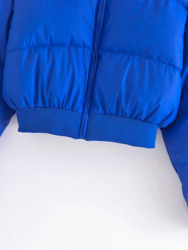 Inverno quente grosso casacos das mulheres curto parkas moda algodão acolchoado senhora azul falso jaqueta de couro elegante zíper roupas 2022