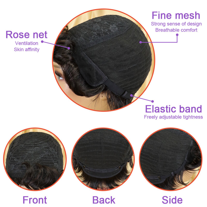 Perucas de cabelo humano em linha reta peruca de bob curto com franja não perucas dianteiras do laço para as mulheres pixie corte peruca cor natural máquina completa feita