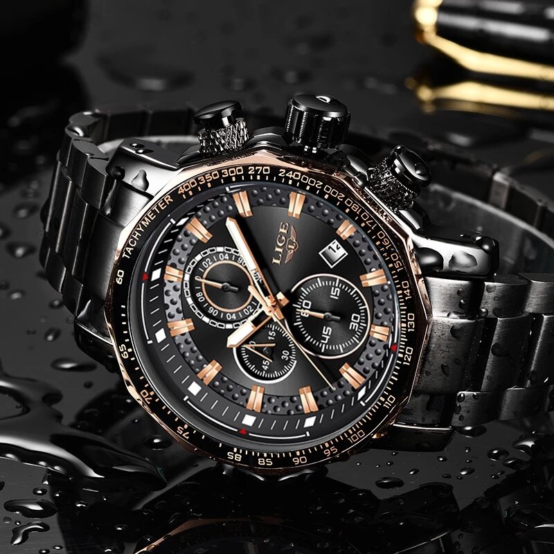 LIGE New Fashion Mens orologi Top Luxury Brand Military Big Dial orologio maschile orologio analogico al quarzo da uomo orologio cronografo sportivo