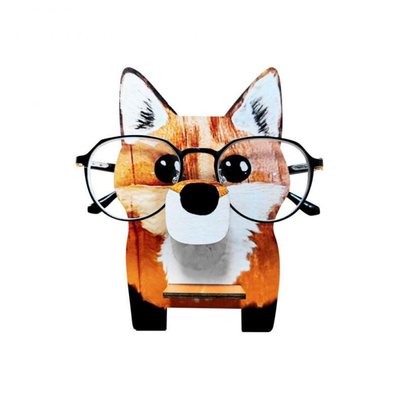 Animal de madeira raposa óculos titular bonito animal estimação óculos organizador ornamentos óculos de sol display para escritório em casa decoração da mesa