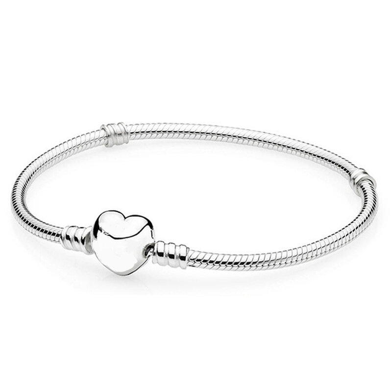Pulsera de cadena de serpiente con cierre en forma de corazón, brazalete de Plata de Ley 925, joyería artesanal, Original, Rose moment, pavé Wishful