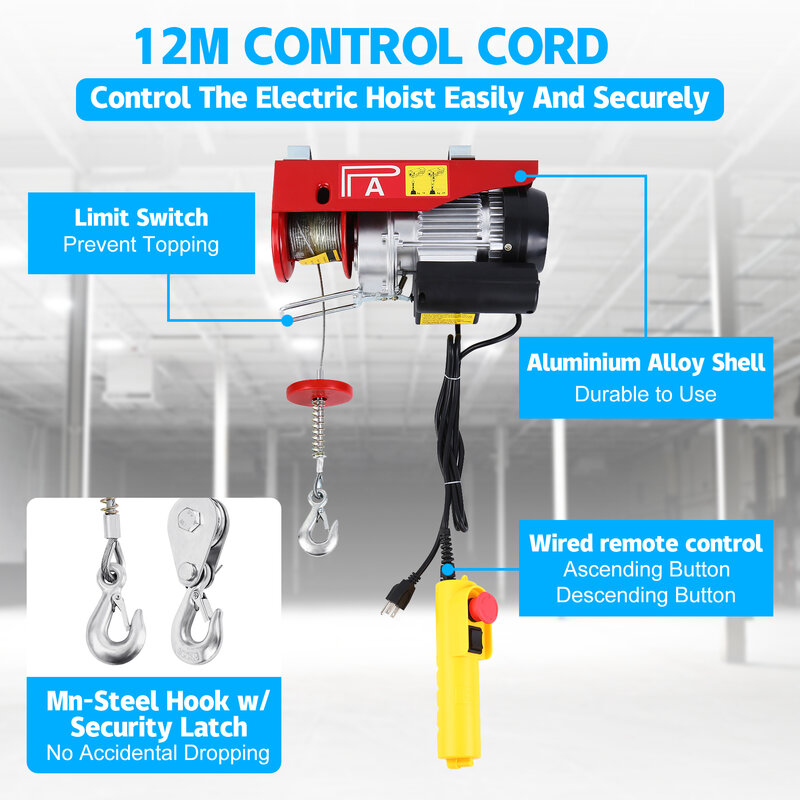 250kg Electric Winch Hoist Crane Overhead Garage Winch Remote Control Auto Lift w/Remote Control and Limit Switch