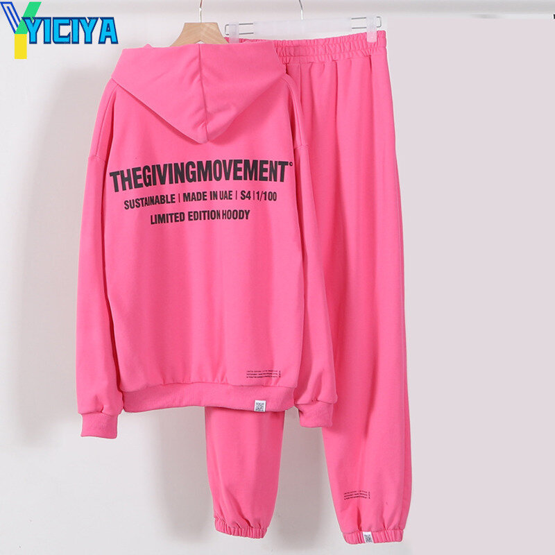 YICIYA Women's Tracksuit Cotton Hooded Sweatshirt And Long Pants Woman 2 Pieces Sweatpants Joggers Woman Outfits Sportswear Suit