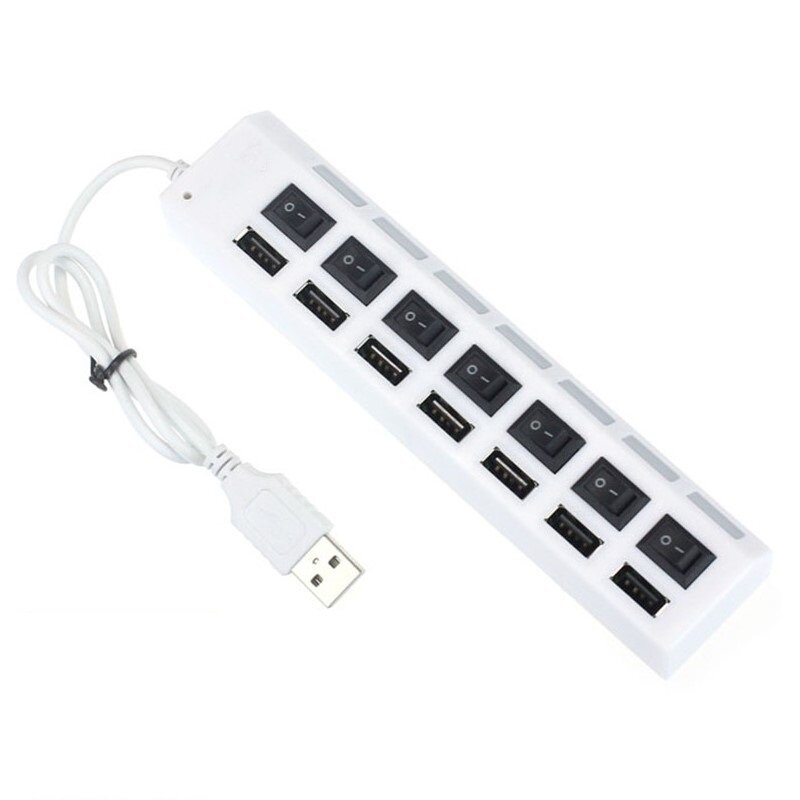 HUB USB 2.0 à 7 ports avec boutons marche/arrêt, accessoires pour ordinateur portable, pour winodws, Mac
